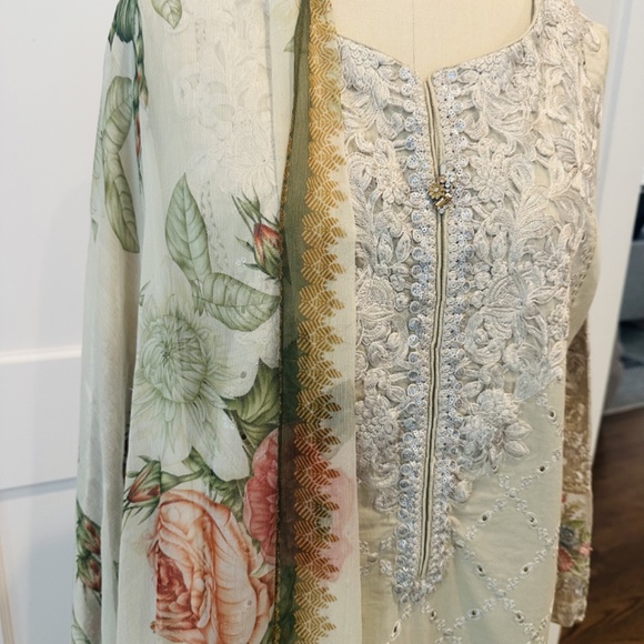 Cream Maria B. Embroidered 3 Piece Suit - Picture 3 of 5